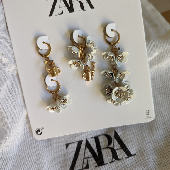 ZARA flower and watering pot modular drop earrings white gold NWT - Picture 7 of 7
